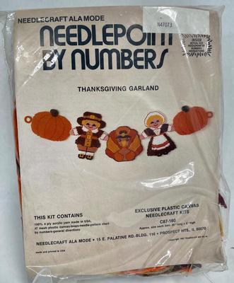 Vintage Needlecraft Needlepoint By the Numbers Halloween Thanksgiving Garland