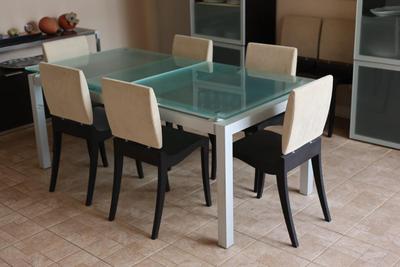 LIGNE ROSET Extendable Glass Table with Ten Dining Chairs