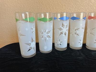 VINTAGE ATOMIC FROSTED SNOWFLAKE DRINKING GLASSES