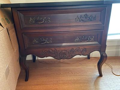 Vintage Walnut Herman Two-Drawer Dresser With Stone Top