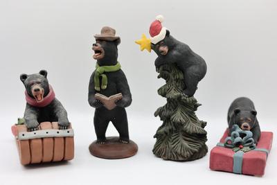 Set of Four Christmas Bears Decor - Signed