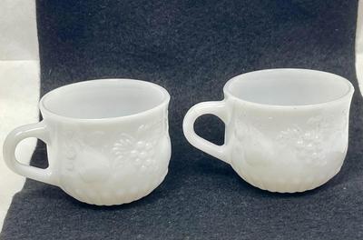 Two Milk Glass Punch Cups grape design