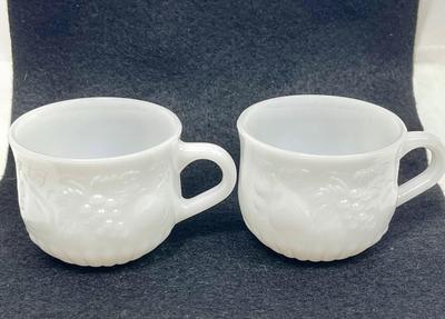 Two Milk Glass Punch Cups grape design