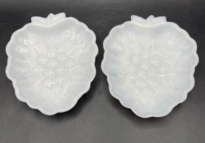 2 Strawberry-Shaped Milk Glass Serving Dishes