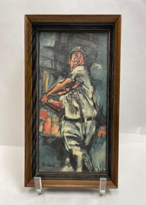 Ted Williams Framed Oil on Canvas Boston Red Sox Baseball Player Milosh Artist