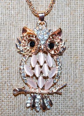 Pink Iridescent Stones Owl PENDANT (2½