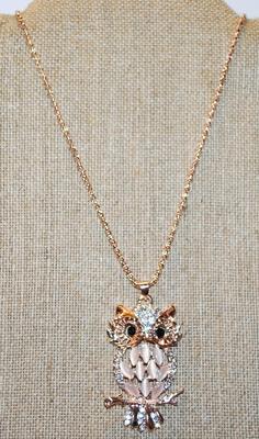 Pink Iridescent Stones Owl PENDANT (2Â½