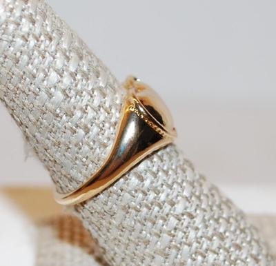 Size 8¼ Large Gold Tone Heart Ring with a 