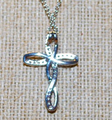 Spiraled & Curled Cross with Clear Stones Accent Lines PENDANT (1