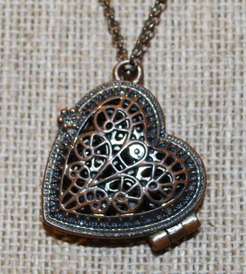Bronze & Filigree Style Heart Locket Hinged PENDANT (1