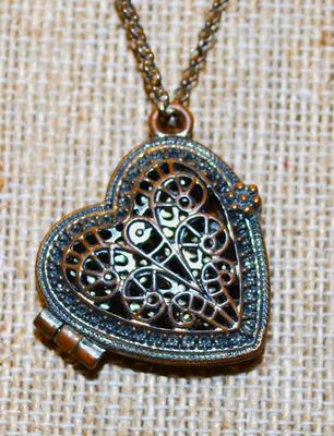 Bronze & Filigree Style Heart Locket Hinged PENDANT (1