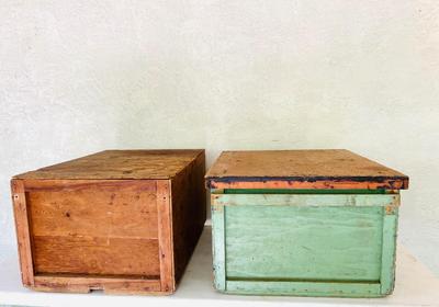 Two (2) Large Handmade Wooden Storage Boxes