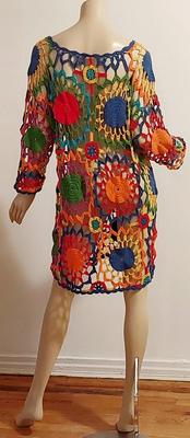 Vtg 1980s Hand Crochet Mini or long Tunic dress