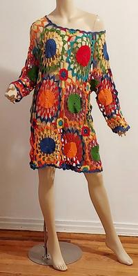 Vtg 1980s Hand Crochet Mini or long Tunic dress