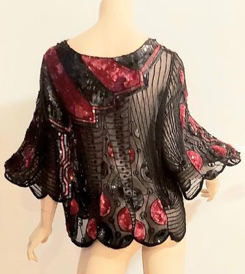Vtg 80s Embellished Silk Chiffon Large Tunic