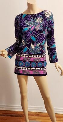 Vtg 60s Timeles Mini Blue/ Purple Hues side slitss