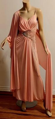 Exquisite 70s Jack Bryan Ballet Pink Maxi dress w/ long Shawl