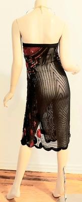 Vtg 80s Heavy Embellished strapless dress Necklace Neckline in Gold