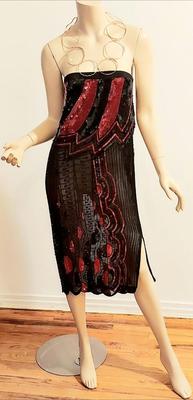 Vtg 80s Heavy Embellished strapless dress Necklace Neckline in Gold