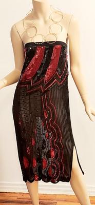 Vtg 80s Heavy Embellished strapless dress Necklace Neckline in Gold