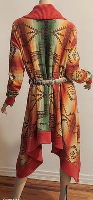 Vtg 80s Ralph Lauren Aztec Shawl Coat Conch Belt