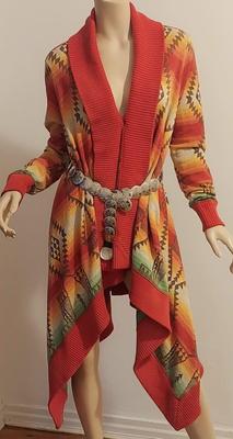 Vtg 80s Ralph Lauren Aztec Shawl Coat Conch Belt
