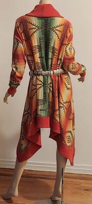 Vtg 80s Ralph Lauren Aztec Shawl Coat Conch Belt