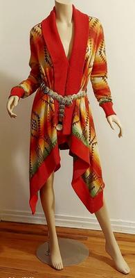 Vtg 80s Ralph Lauren Aztec Shawl Coat Conch Belt