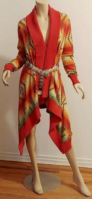 Vtg 80s Ralph Lauren Aztec Shawl Coat Conch Belt