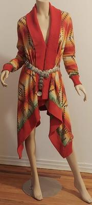 Vtg 80s Ralph Lauren Aztec Shawl Coat Conch Belt