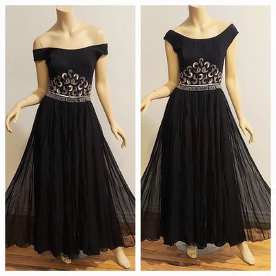Vtg 1950s Silk Chiffon Embellished Cocktail dress
