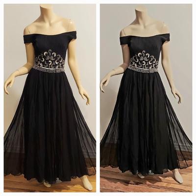Vtg 1950s Silk Chiffon Embellished Cocktail dress
