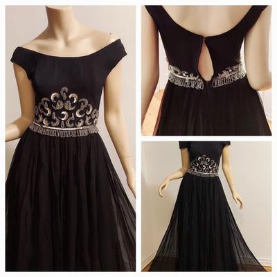 Vtg 1950s Silk Chiffon Embellished Cocktail dress