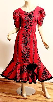Vtg 1970s Lipstick Red, Cha Cha Hawaiian Maxi dress