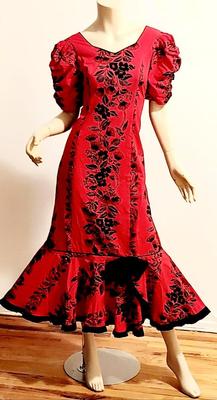 Vtg 1970s Lipstick Red, Cha Cha Hawaiian Maxi dress