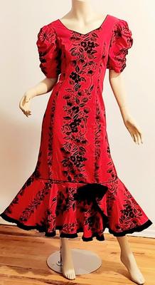 Vtg 1970s Lipstick Red, Cha Cha Hawaiian Maxi dress