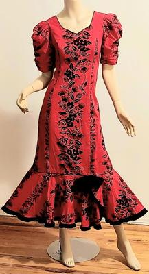 Vtg 1970s Lipstick Red, Cha Cha Hawaiian Maxi dress