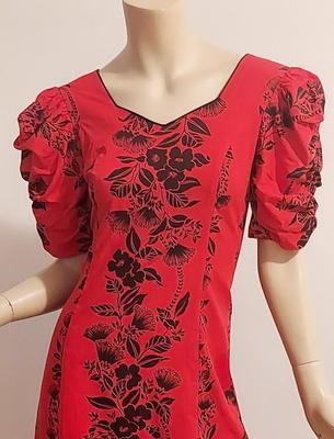 Vtg 1970s Lipstick Red, Cha Cha Hawaiian Maxi dress