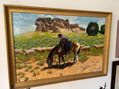 Art Redwing Nez Oil on Canvas Native American Southwestern Landscape Cowboy Signed