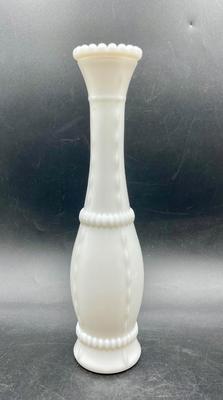 Milk, tall glass bud vase hourglass shape