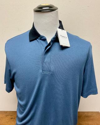 Therory NWT new Polo knit shirt medium blue with dark blue collar size L large