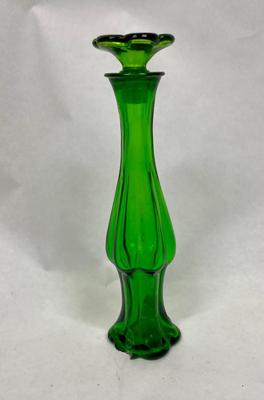 Green Glass Tall Flower Bud Vase