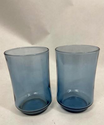 2 small juice glasses blue glass