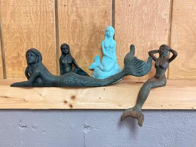 LOT 172: Decorative Mermaid Figurine Collection - Cast Iron, Painted, Shelf Sitter, Ring Holder and More
