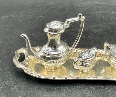 Miniature Serving Tray and Tea Set, large dollhouse size heavy pieces