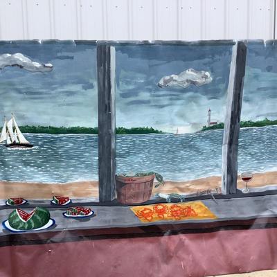 106 Large Hand Painted Nautical Mural Scene on Vinyl 142" x 86"