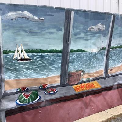 106 Large Hand Painted Nautical Mural Scene on Vinyl 142