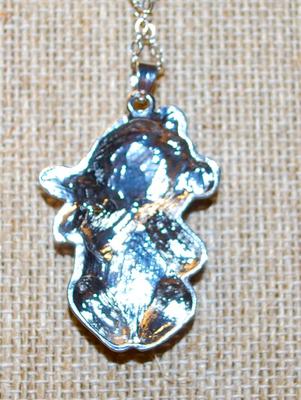 Black & Silver .925 Panda PENDANT (1½" x 1") with Green Marquise Cut Stones as "Leaves" on a Silver Tone Necklace...