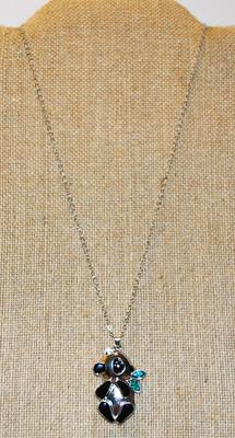 Black & Silver .925 Panda PENDANT (1½" x 1") with Green Marquise Cut Stones as "Leaves" on a Silver Tone Necklace...