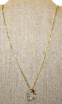 10k Gold Filled Blue Topaz Stones & Rose Gold Flower Heart PENDANT (¾" x ¾") on Gold Tone Chain 18" L